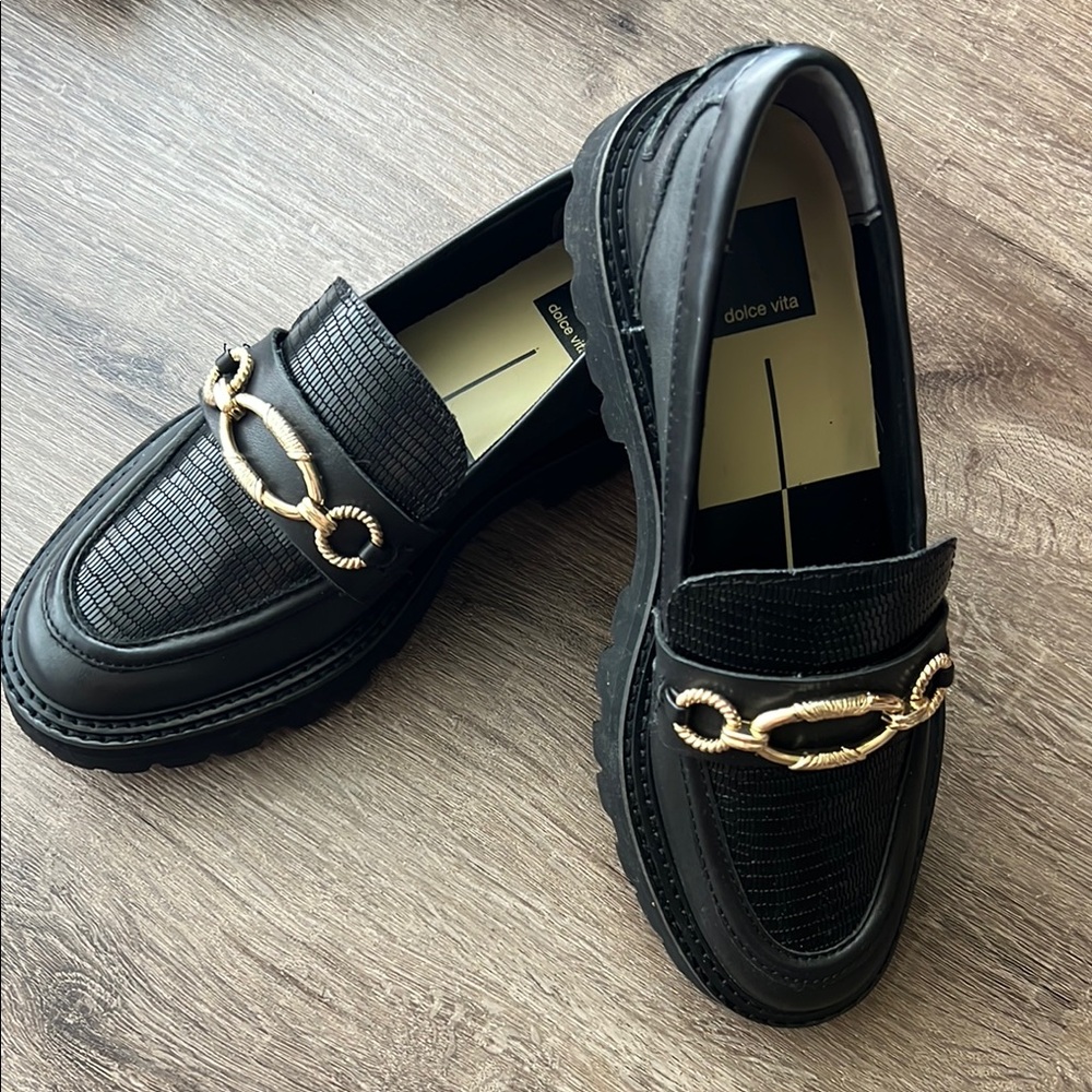 Dolce Vita Mambo Black Platform Loafers Size 7